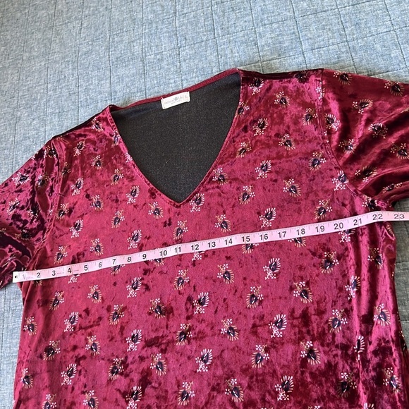 NATURAL LIFE Claire Velvet Boho Mini Dress Cranberry Fan Motif with Pockets| L - Picture 7 of 8